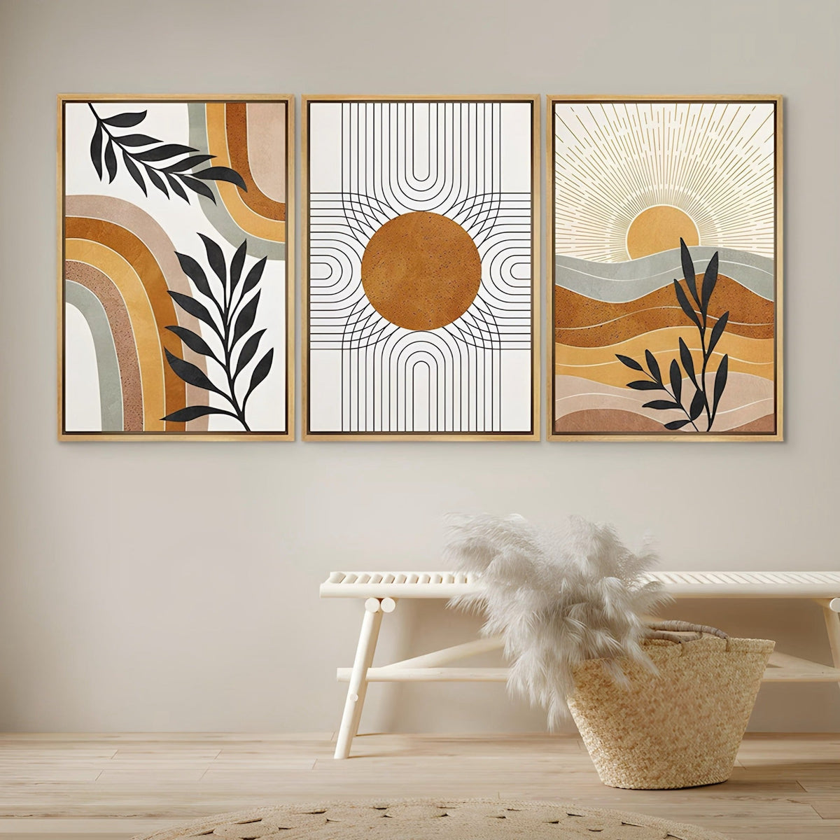 Boho Sun & Botanical Wall Art Set of 3