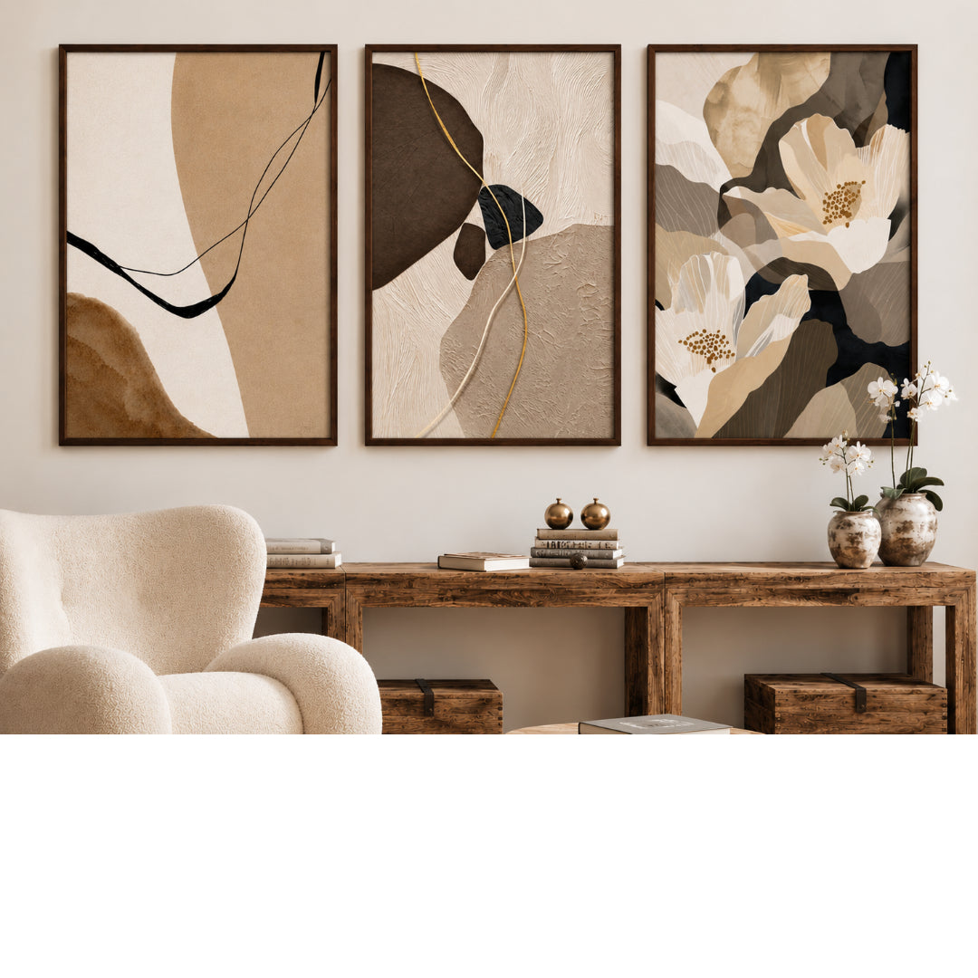 Modern Neutral Abstract & Floral Digital Printed Wall Art