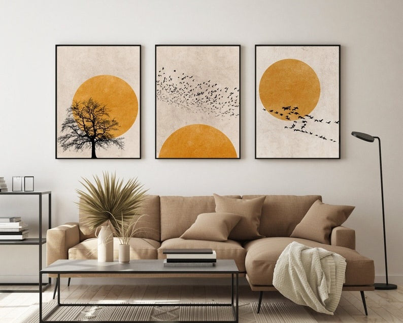 Golden Sun Abstract Wall Art Set of 3