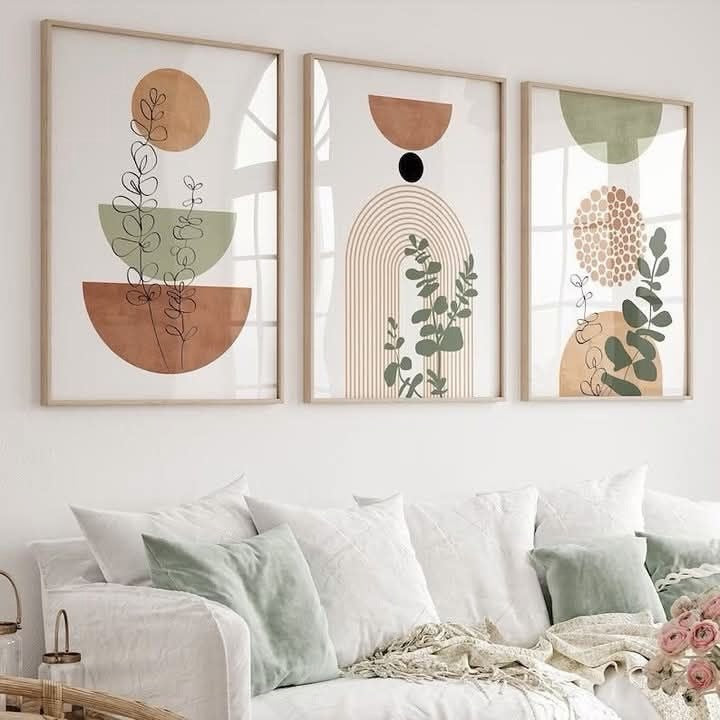 Minimal Botanical Abstract Wall Frame Set (3‑Piece)
