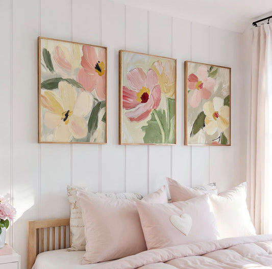 Soft Pastel Floral Wall Frame Set of 3