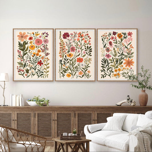 Vintage Botanical Wildflower Wall Frame Set of 3