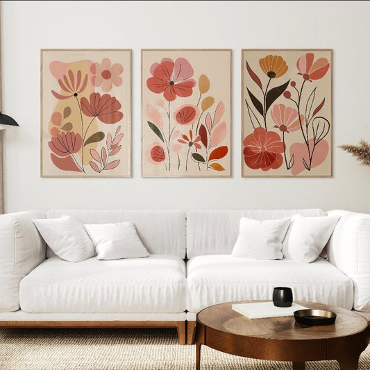 Blush Pink Floral Wall Art Set of 3