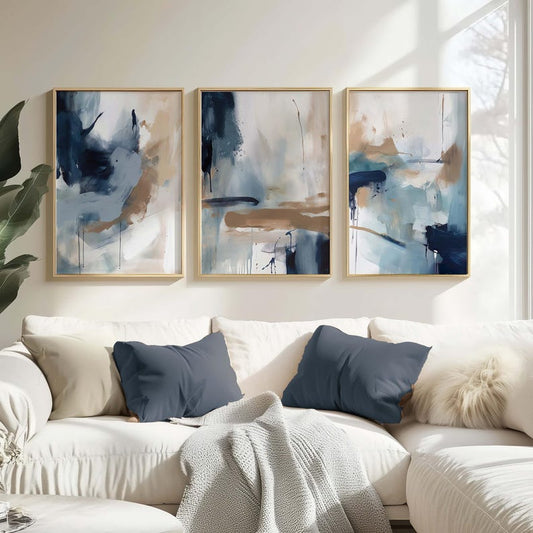 Modern Blue Abstract Wall Art Set of 3